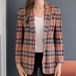 Vintage Liz Claiborne Madras Plaid Linen/Cotton Blazer - Size 6